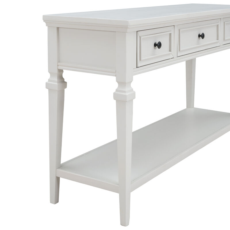 Whisen Classic Retro Style Console Table with 3-Top Drawers and Open Shelf - Antique White