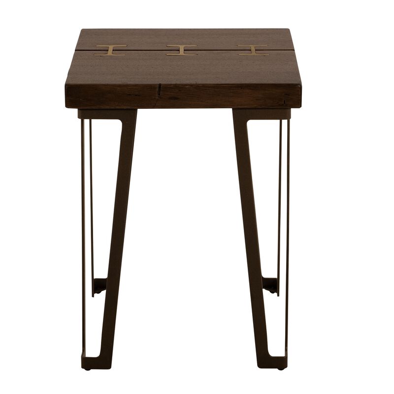 Ally Chairside Table, Gold Metal Inlays, Walnut Brown Parota 22 Inch