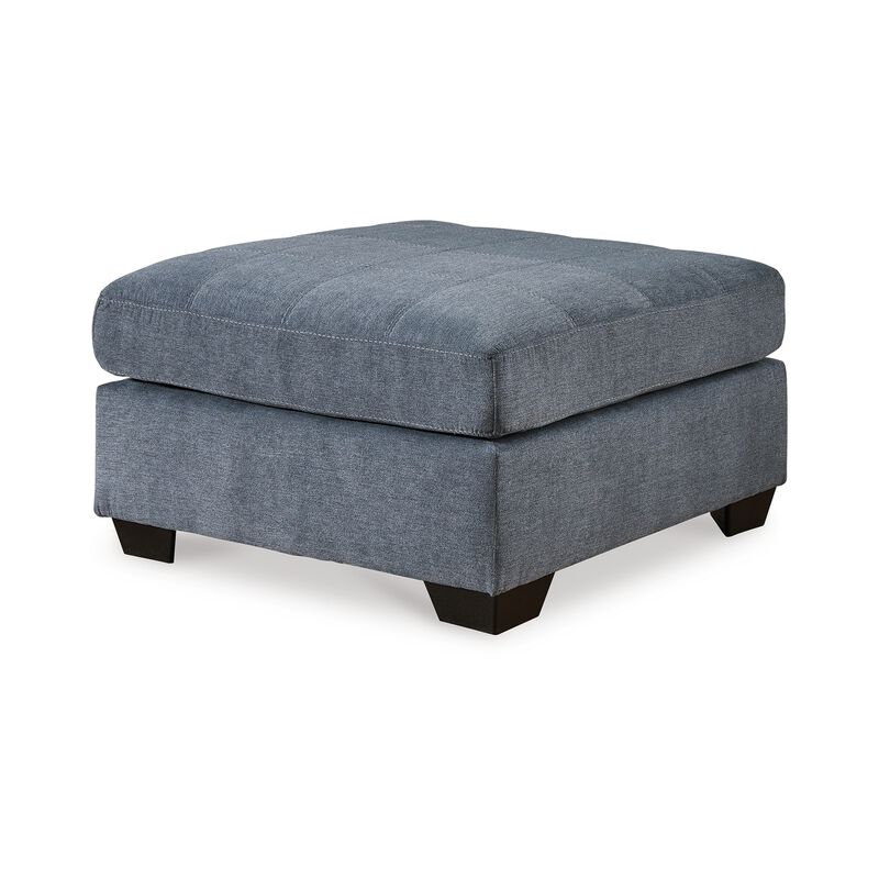 Marlow Oversize Ottoman, Stitch Details, Muted Blue Polyester 36 Inch