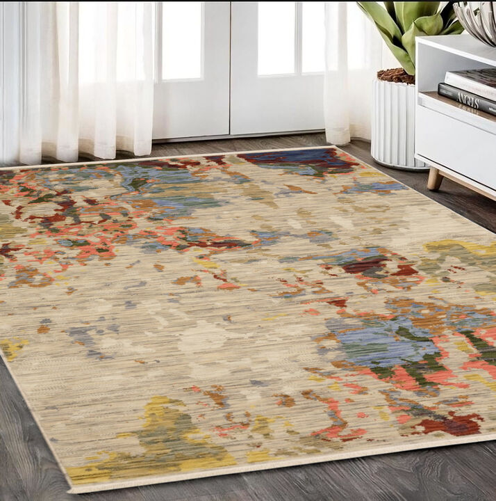 HomeRoots Abstract Area Rug With Fringe