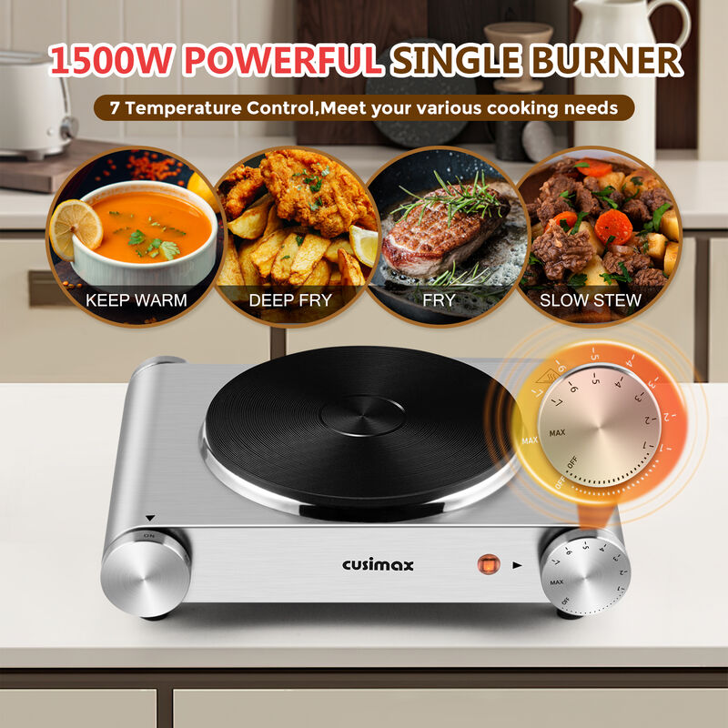 Cusimax Electric Hot Plate For Cooking,1500W Stainless Steel Single Burner With Temperature Control, for All Cookware image number 4