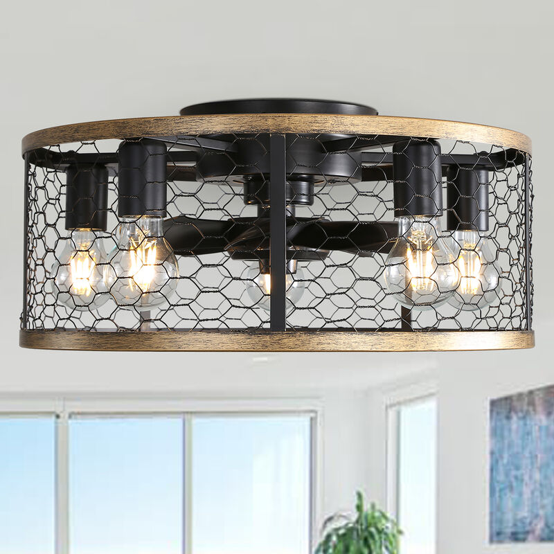 20" Industrial Caged Ceiling Fan, Small Flush Mount Ceiling Fan With 7-ABS Blades Remote Control image number 6
