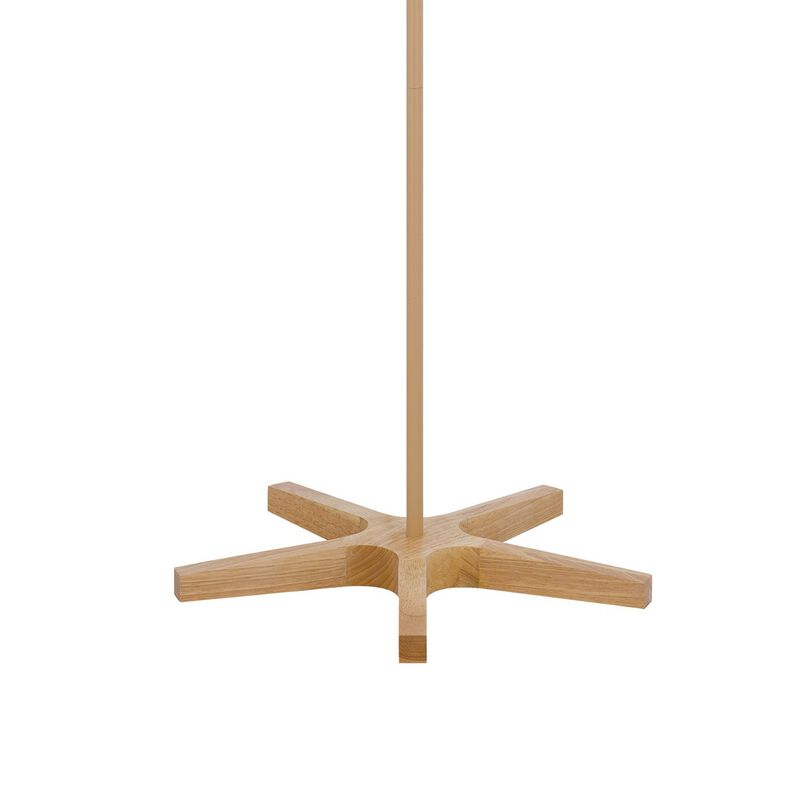 Plue 62 Inch Floor Lamp, Brown Pole w Star Wood Base, White Shade - Benzara