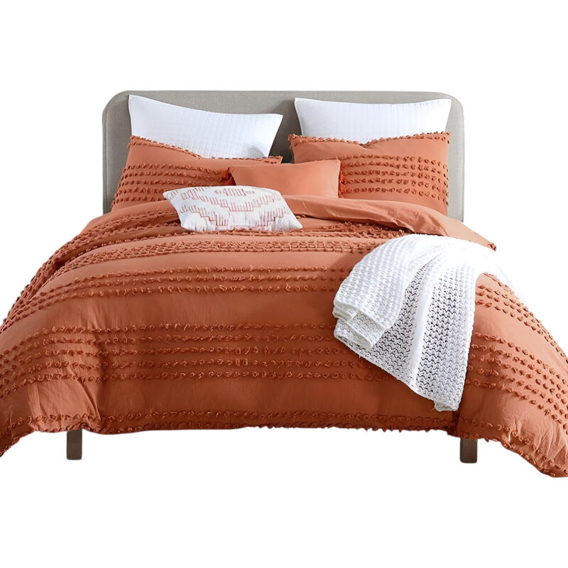 100% Cotton 5-Piece Clip Dot Boho Comforter Set &ndash; Cozy, Textured Bedding for a Chic Room