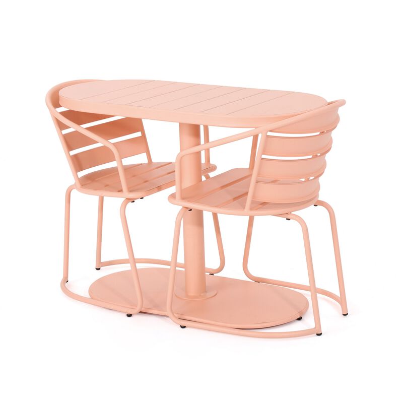 Monalisa 3 Piece Outdoor Bistro Set with 1 Oval Table, 2 Chairs, Pink - Benzara