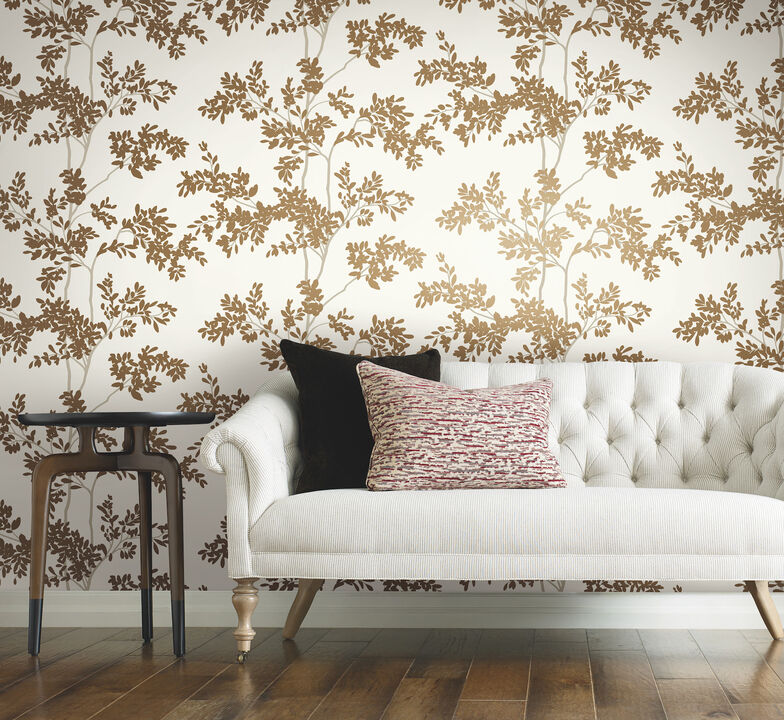 Lunaria Silhouette White & Gold Wallpaper