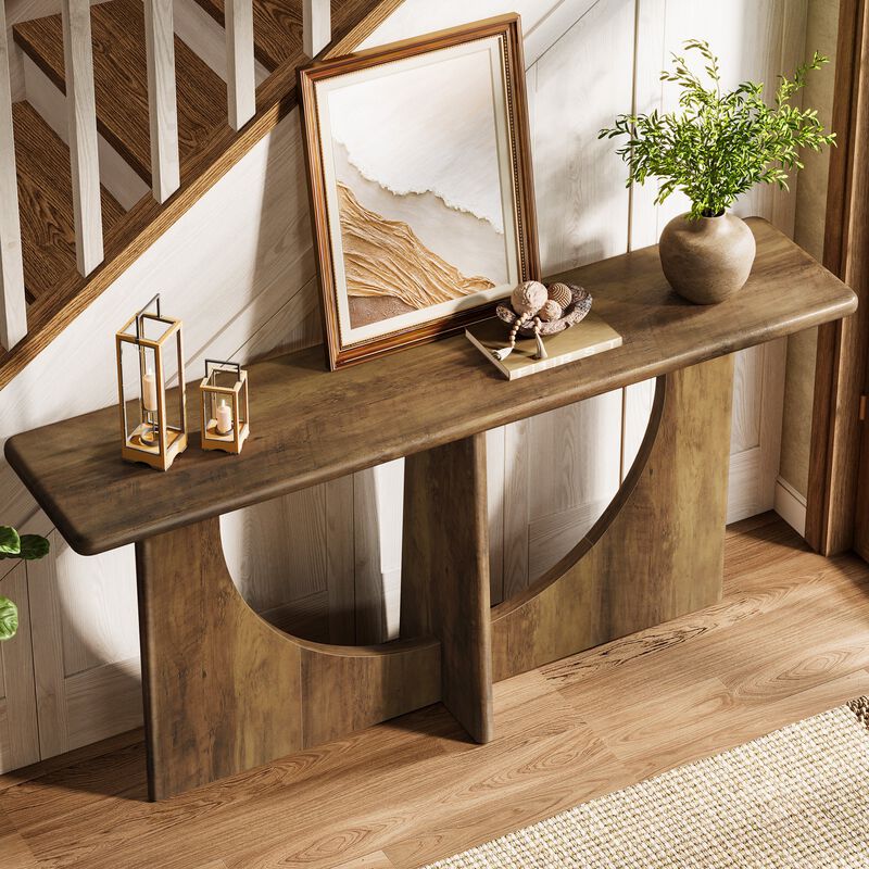 Entryway Console Table, Farmhouse Sofa Table with Geometric Frame-Rustic Brown image number 7