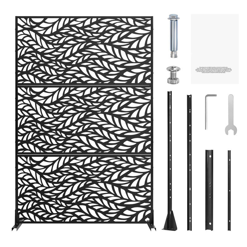 Outdoor Metal Privacy Panels Freestanding 3-Panel Decorative Garden Divider-Black image number 9