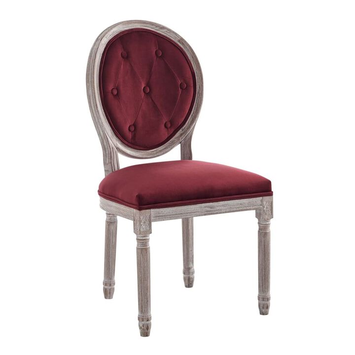 Modway Arise French Vintage Performance Velvet Dining Chair in Natural Maroon