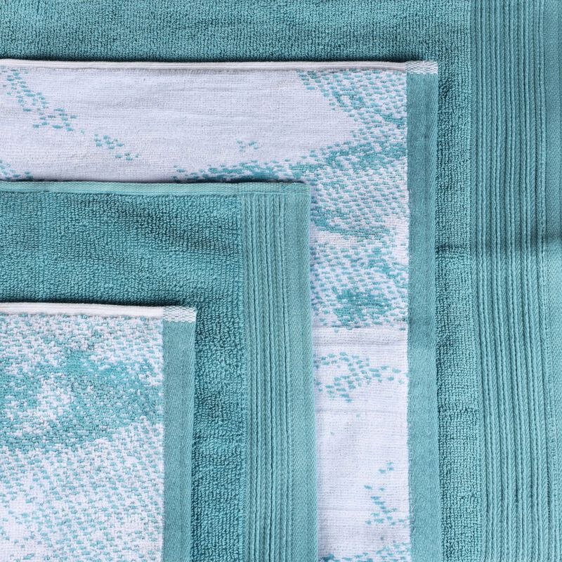 6 Piece Cotton Hand Towel Set with Marble Jacquard and Solid Designs image number 2