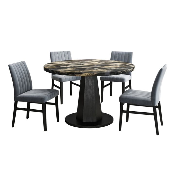 Namwog 5‑Piece Contemporary Faux Marble Round Dining Set