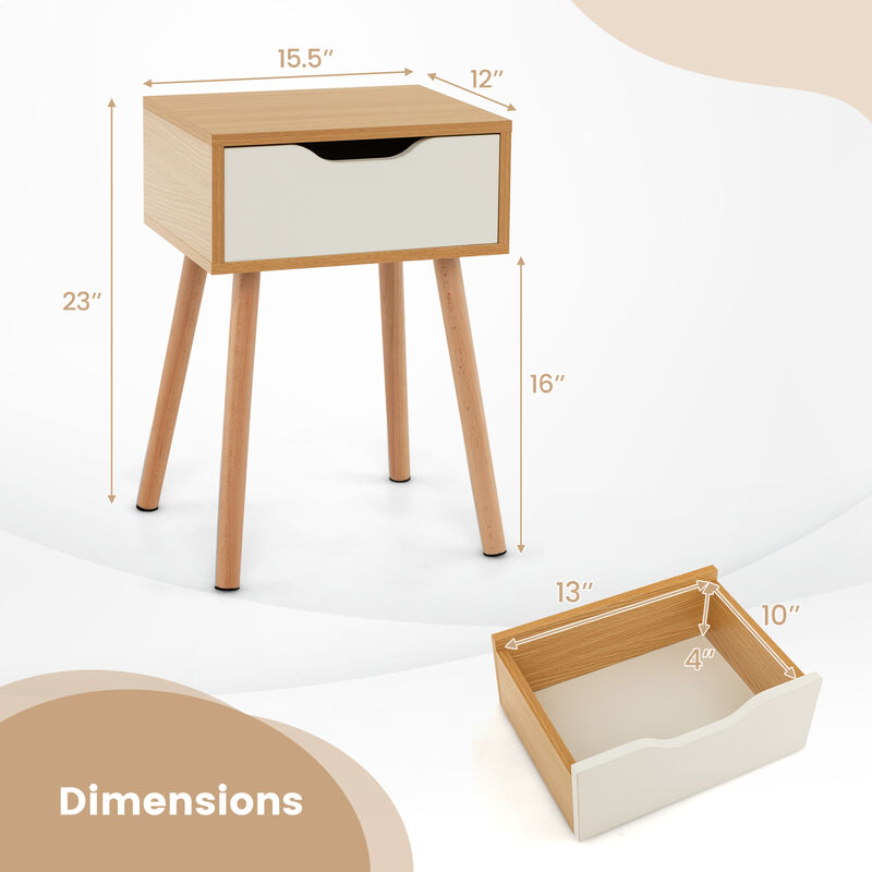 Modern Nightstand with Storage Drawer for Bedroom Living Room-Set of 2