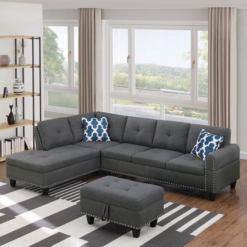 Jaxju Linen L-Shaped Sectional Sofa image number 3