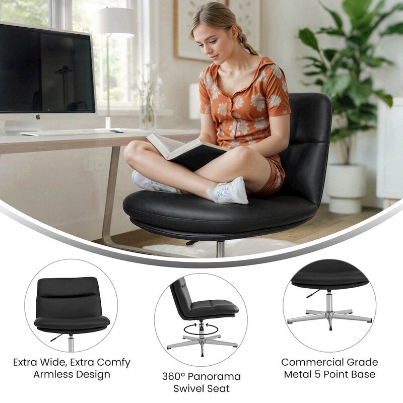 Flash Furniture Black Padded LeatherSoft Armless Stationary Task Office Chair, Chrome Frame image number 8