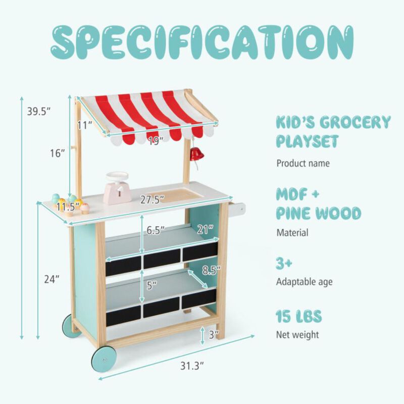 Hivvago Kids Wooden Ice Cream Cart with Chalkboard and Storage