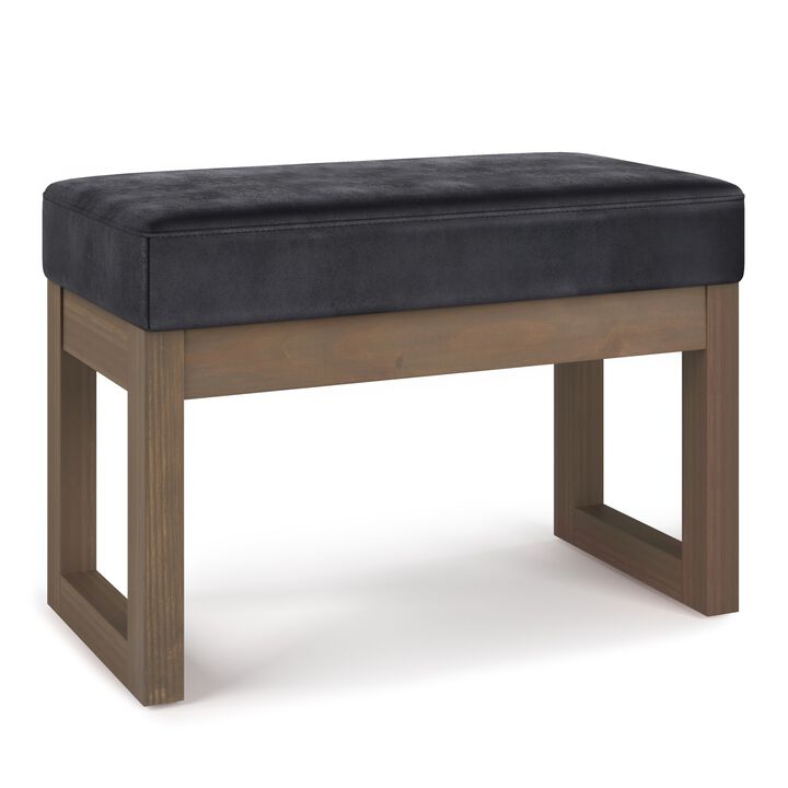 Milltown Footstool Small Ottoman Bench in Distressed Black Faux Air Leather