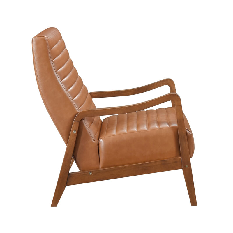 Gert Accent Chair, Matte Brown Faux Leather, Solid Rubberwood Frame