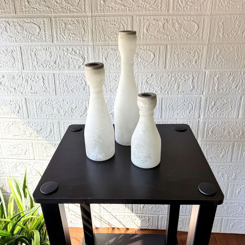 Set Of 3 Frosted Glass Taper Candle Holders 10 In Tallest Gray Rim image number 5