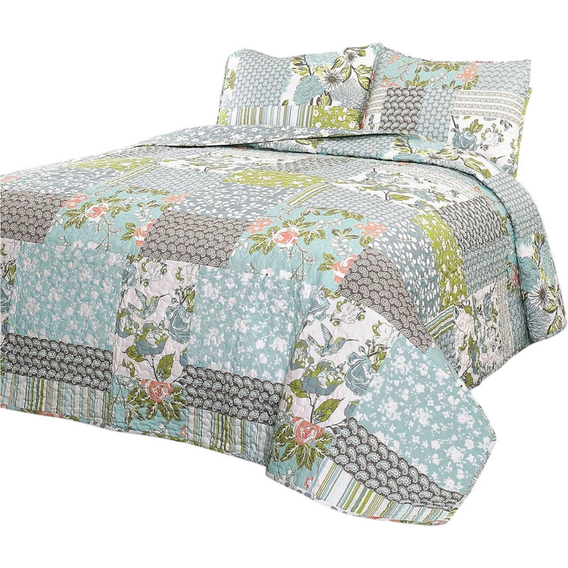 Floral Cotton Quilt Set Lightweight and Breathable 3-Piece Bedding
