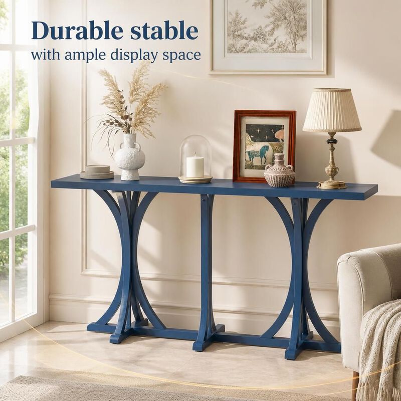 GOODSILO 59.8 Inch Farmhouse Wooden Console Table with Spacious Oak Veneer Tabletop for Entryway Living Room Hallway Behind Sofa image number 4