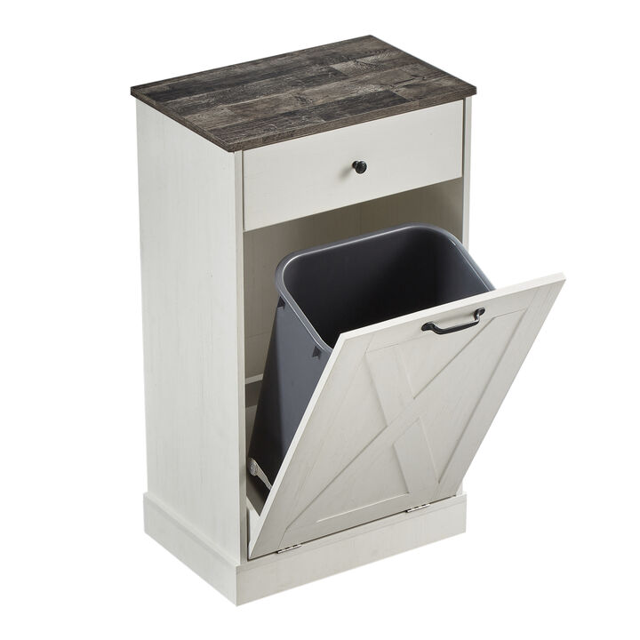 Streamdale Single Door Trash Cabinet Tilt Trash Cabinet Kitchen Trash Can - Splice Wood White