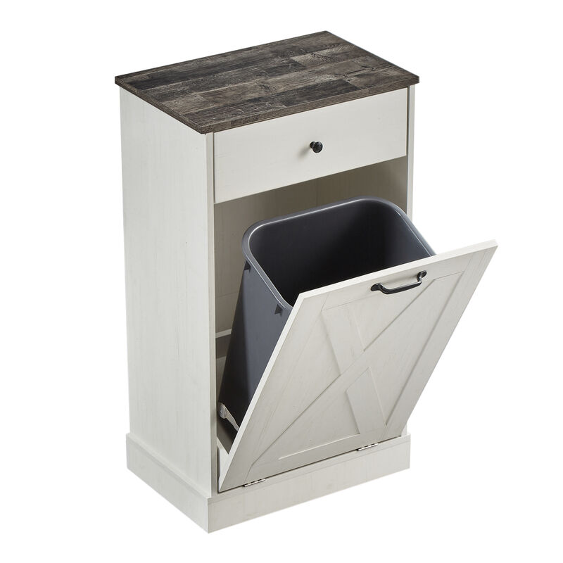 Streamdale Single Door Trash Cabinet Tilt Trash Cabinet Kitchen Trash Can - Splice Wood White