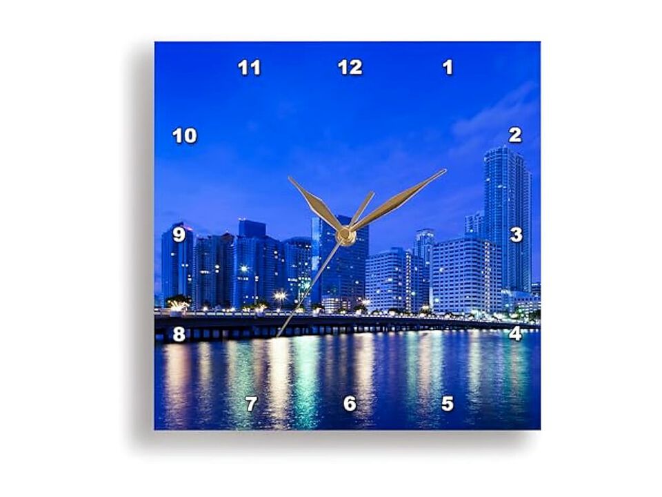 Miami Skyline Florida City Brickell Key Wall Clock 15 Inch Silent Home Decor