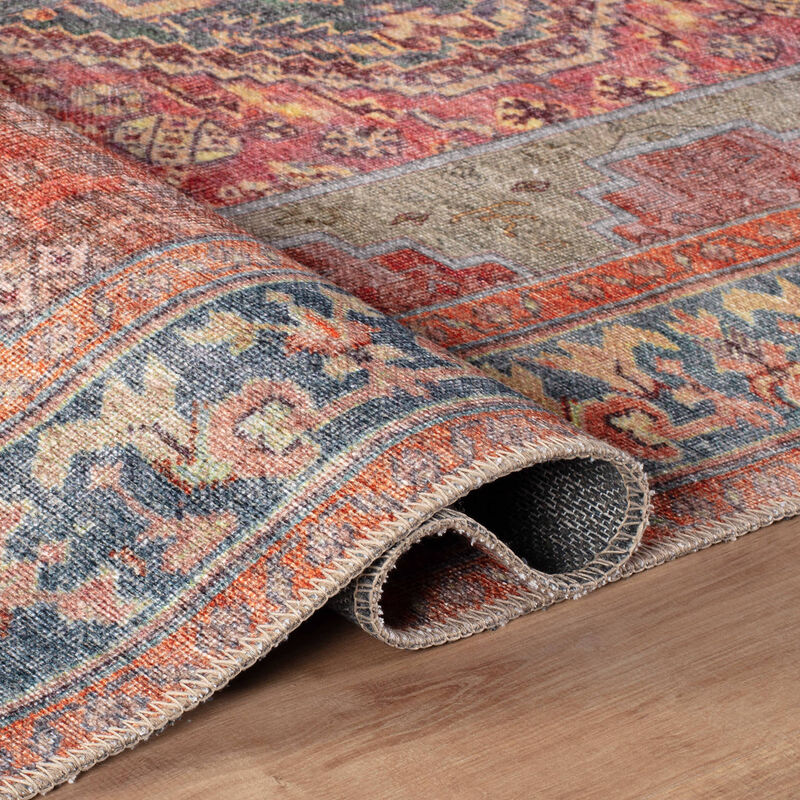 World Rug Gallery Valora Rust Medallion Pattern Machine Washable Flatweave Indoor Rug with Non-Slip Backing image number 3