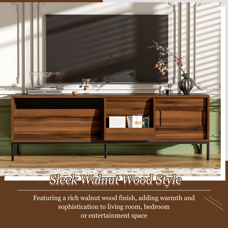 Merax Walnut Wood Finish TV Cabinet with Storage & Cable Management image number 4