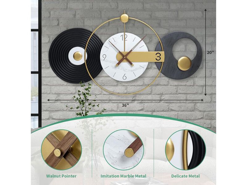 36x20 Inch Large Silent Wall Clock - Modern Non-Ticking Decor for Home & Office image number 2