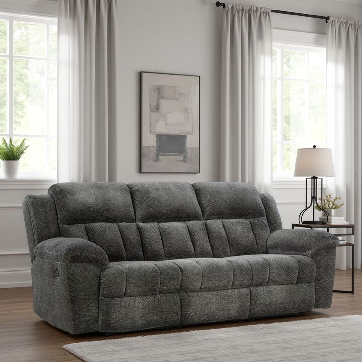 Briar Manual Reclining Sofa Dark Gray Polyester, Metal Frame, 91 Inch