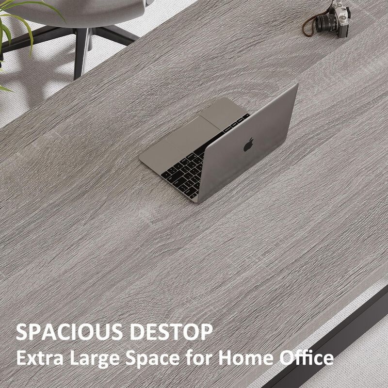Top True Wood Computer Desk, Modern Writing Desk with Metal Frame for Home Office image number 3