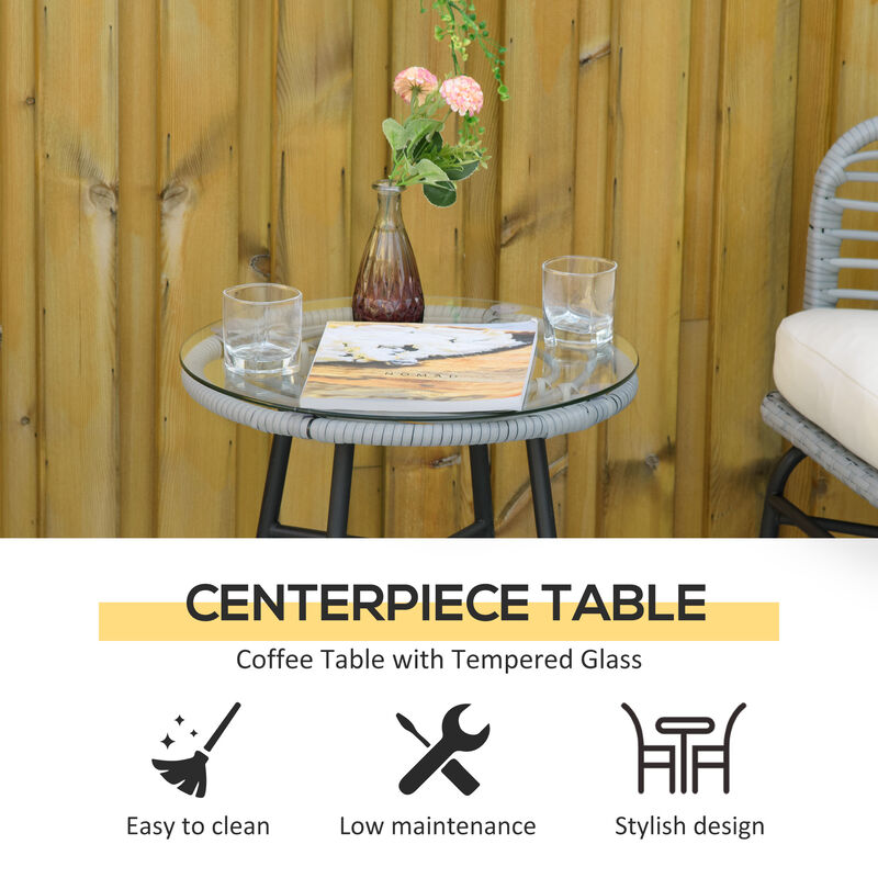3-Piece Rattan Bistro Outdoor Table & Chairs Furniture Patio Set, Garden, White