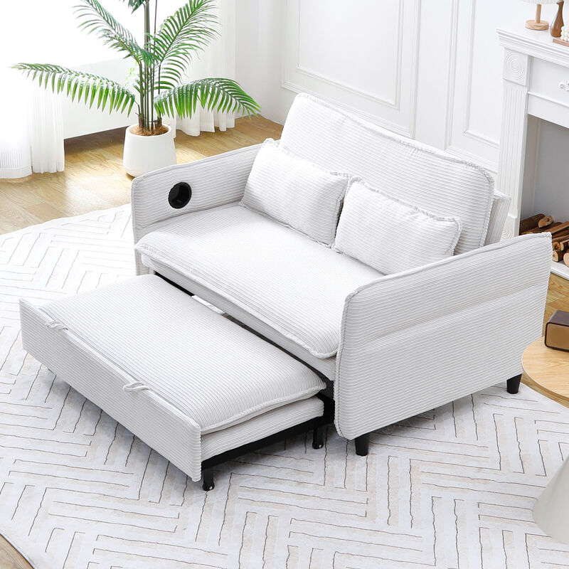 Merax letter striped fabric multi-functional sofa bed image number 4