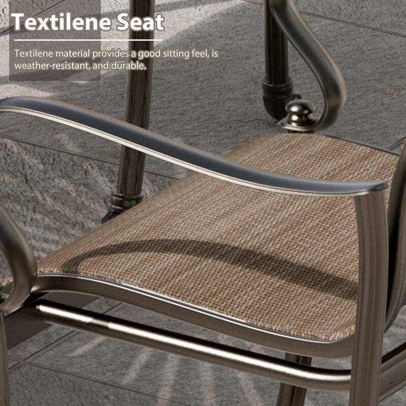 Mondawe Outdoor Cast Aluminum Dining Chair with Textilene Seat and High Back (Set of 4)