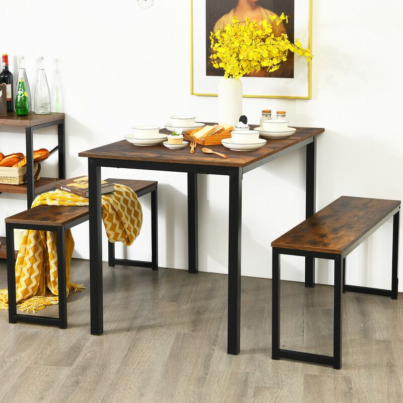 3-Piece Compact Dining Table Set with Benches for Kitchen or Dining Nooks