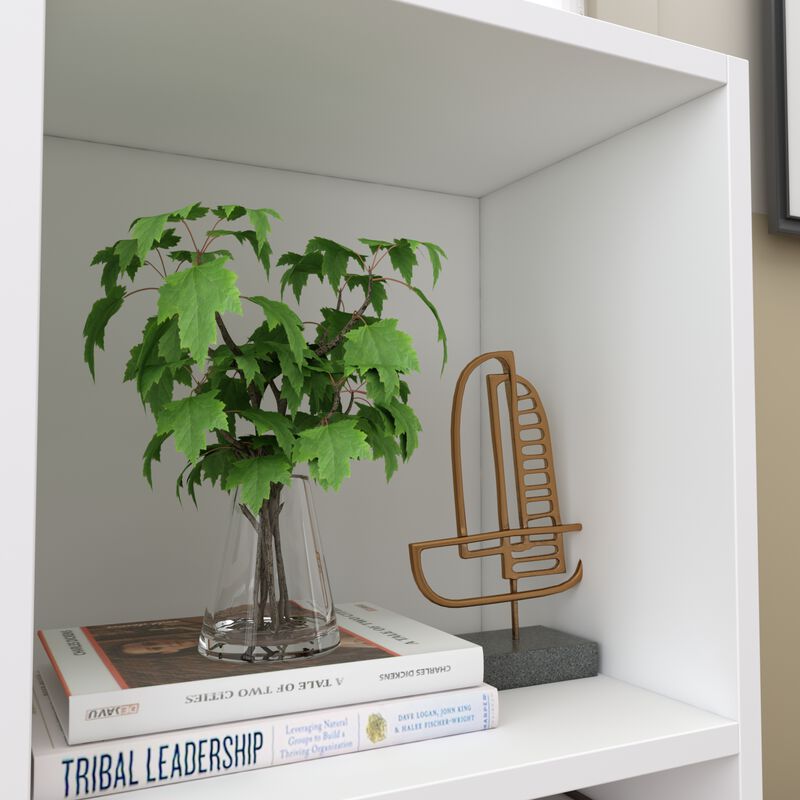 40.9 in. H x 39.4 W White Wood 8-Shelf Freestanding Standard Bookcase Display Bookshelf With Cubes