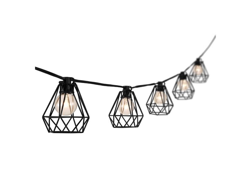 10-Light Indoor/Outdoor 10 ft. Contemporary Transitional Incandescent G40 Diamond Cage String Lights