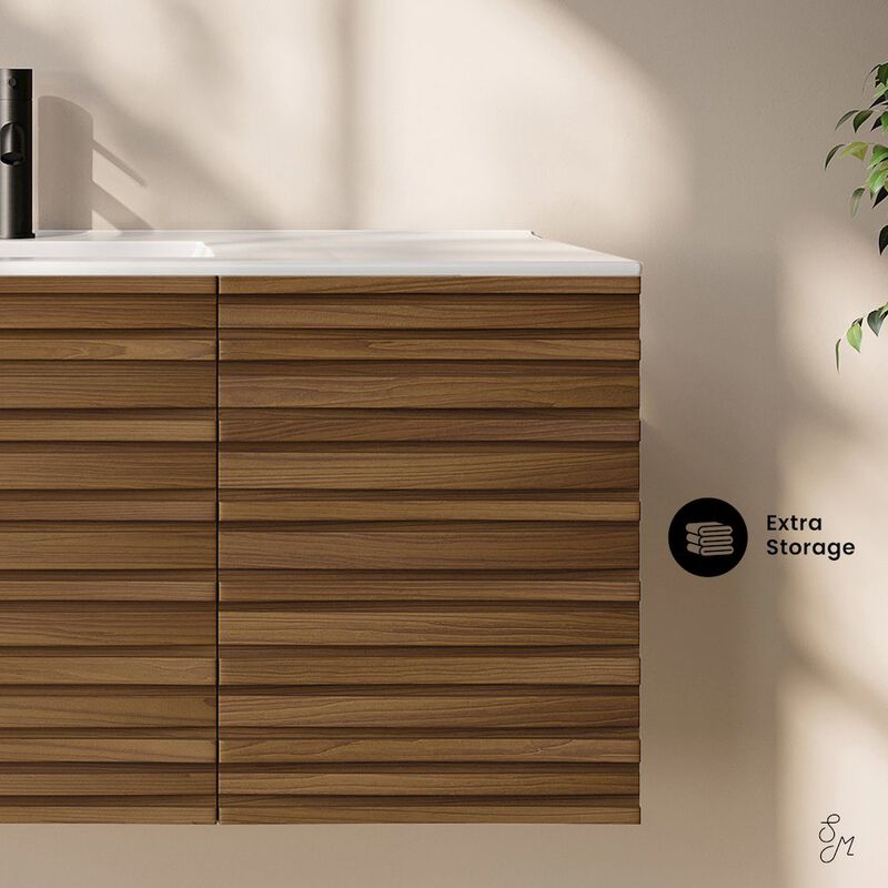 Cascade 48" Wall-Mounted Bathroom Vanity in Brown Oak with Sink Top image number 7