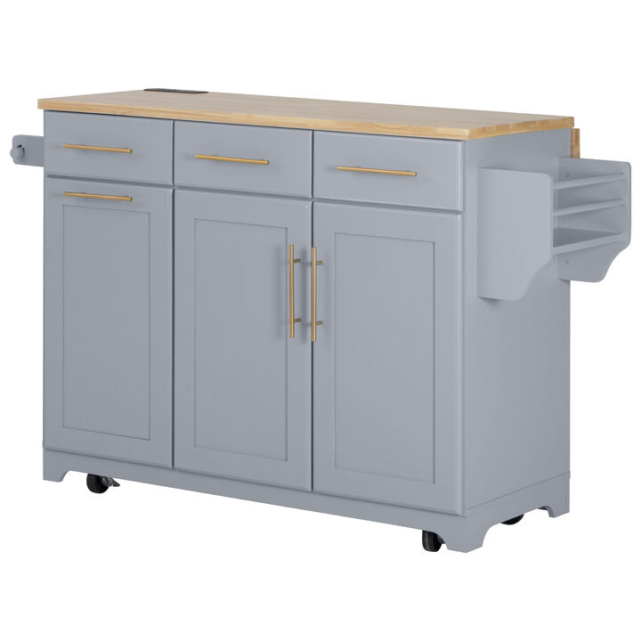Merax Rolling Kitchen Cart with Trash Storage, Pull-Out Shelves, 3 Drawers, Drop Leaf Side Table