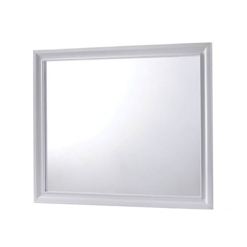 Wall Mirror with Molded Wooden Frame, White-Benzara
