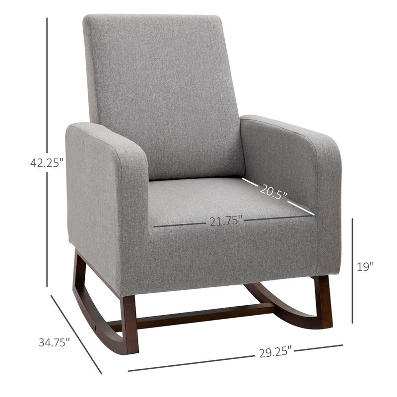 Gray Linen Lounger: Accent Rocking Chair with Solid Wood Base