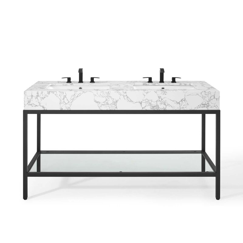 Kingsley 60" Black Stainless Steel Bathroom Vanity image number 4
