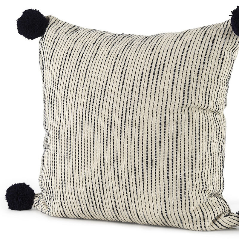 HomeRoots 18" Cream And Black Abstract Wool Blend Throw Pillow Cover with Pompoms image number 2