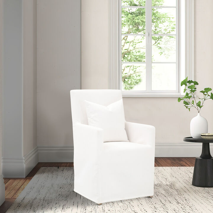 Wooden Frame Arm Chair with Removable Slipcover, White-Benzara