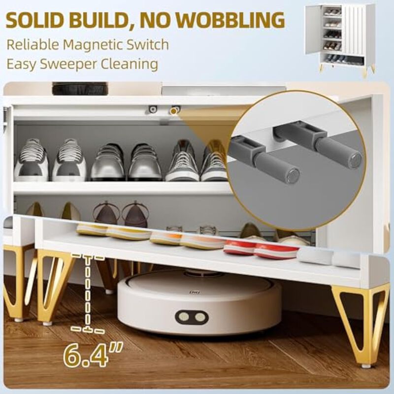 Entryway Shoe Storage Cabinet 5 Tier Adjustable Shelves White image number 3
