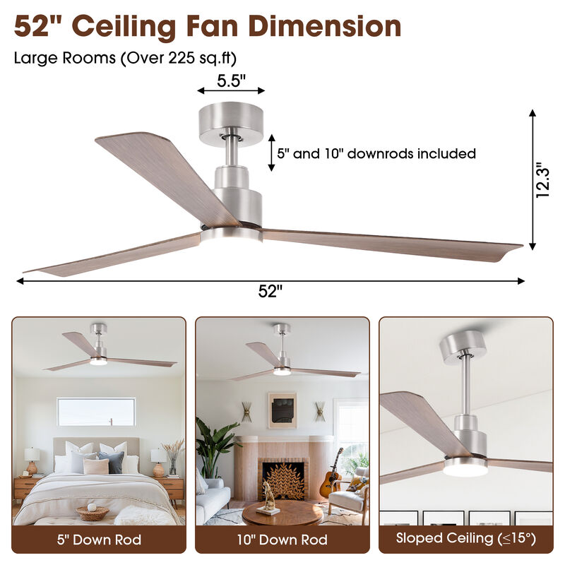 52 in. Brushed Nickel Reversible 6-Speed Ceiling Fan with Light and Remote