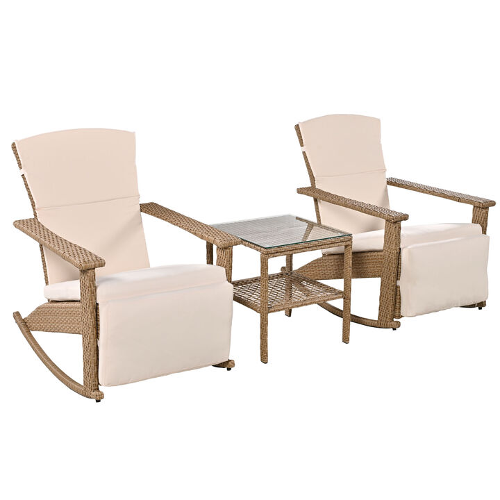 Merax Outdoor PE Rattan Double Rocking Chair Table Set