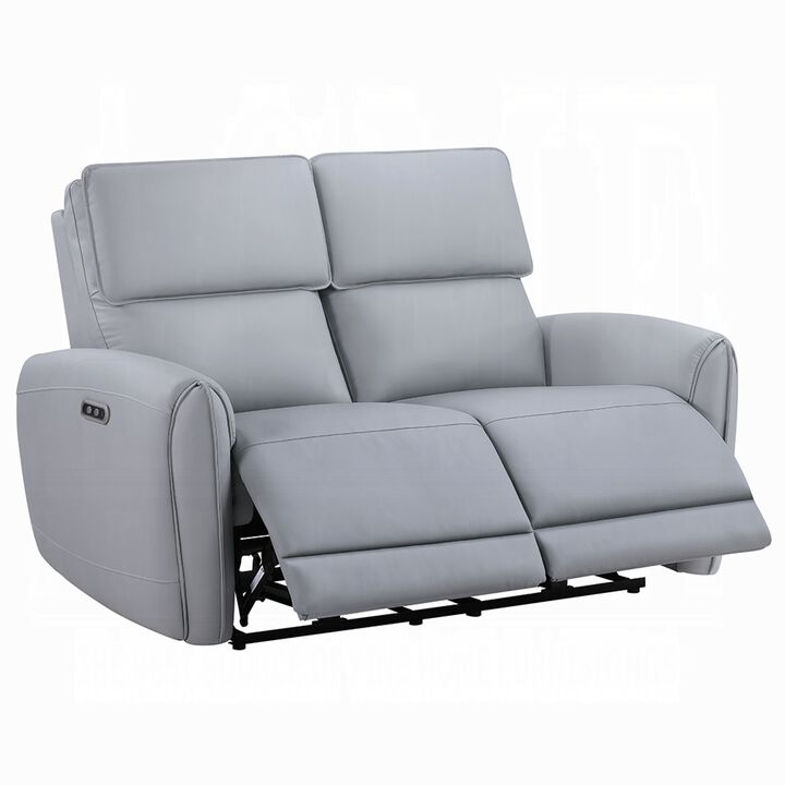 Jero Power Motion Recliner Loveseat, USB Port, Light Gray Faux Leather