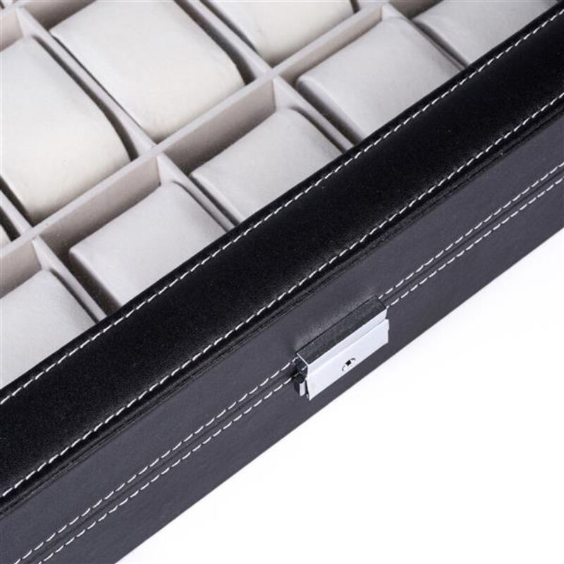 Elegant 24-Compartment Leather Watch Storage Box, Top-Level Opening Style Organizer for Watches and Jewelry